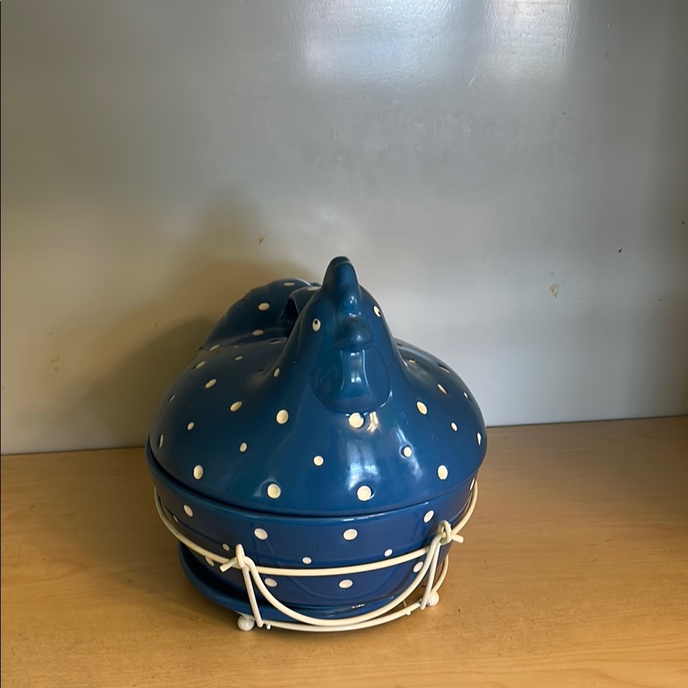 Polka Dot Chicken Ceramic Dish with Lid